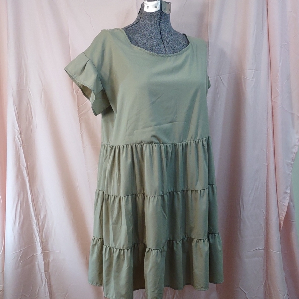 HYFVE Sage Green Tiered Mini Dress